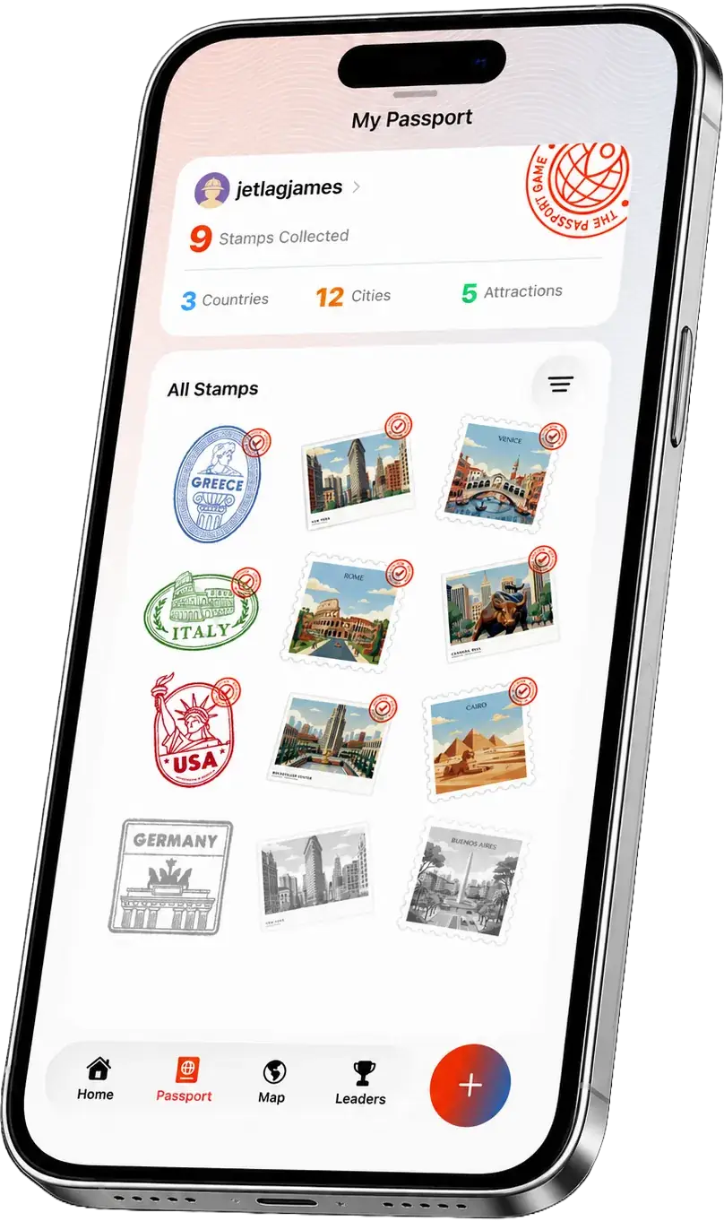 iPhone with The Passport Game app open